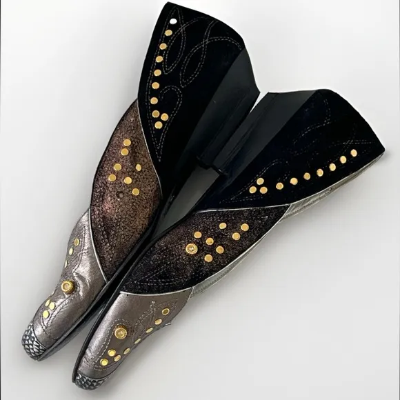 El Vaquero Vintage Italian Black Silver Stud Flats Shoes Size EU 37 / US 6 - 6.5
