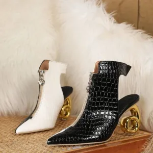 Elegant Black and White Croc-Embossed Women's Heels
