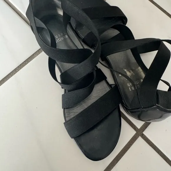 Elegant Black Gladiator Stuart Weitzman Sandals 7 M