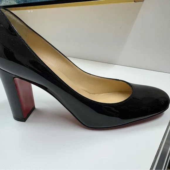 Elegant Black patent Pumps, 37 1/2 with 3 1/2 inch heel