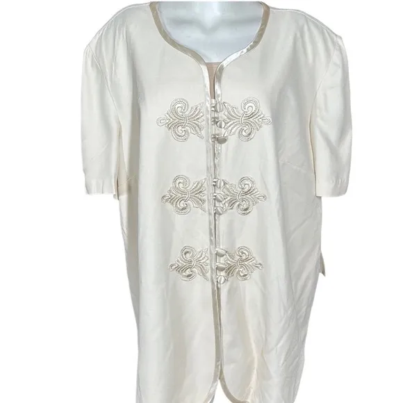 Elegant Cream &amp; Silver Trim Fleur-de-Lis Jacket Sz 24WP Pride &amp; Joy Wedding NWT
