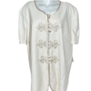 Elegant Cream &amp; Silver Trim Fleur-de-Lis Jacket Sz 24WP Pride &amp; Joy Wedding NWT
