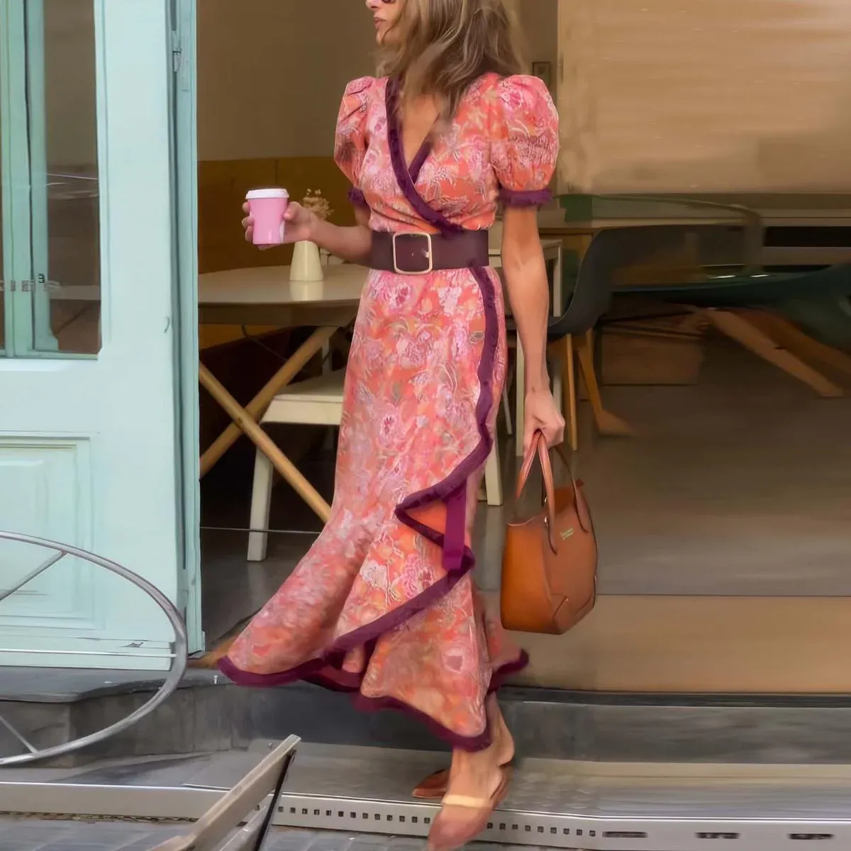 Elegant Pink Short Sleeve Midi Dress