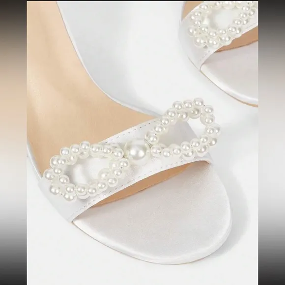 Elegant White Satin Heels with Pearl Accents