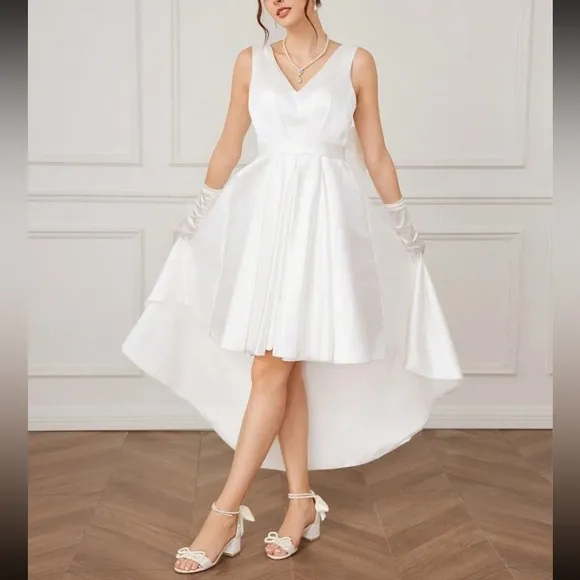 Elegant White Satin Heels with Pearl Accents