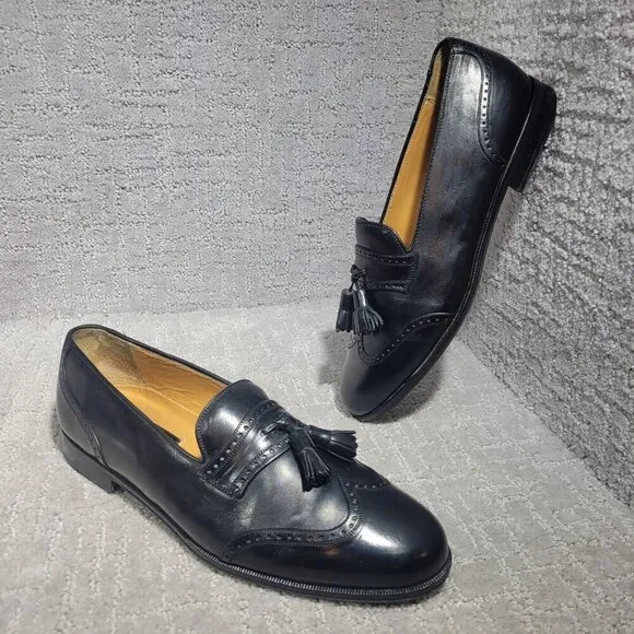 Emanuel Paolo Men's Size 9M US Black Leather Tasseled Loafer Dress Shoes 8016