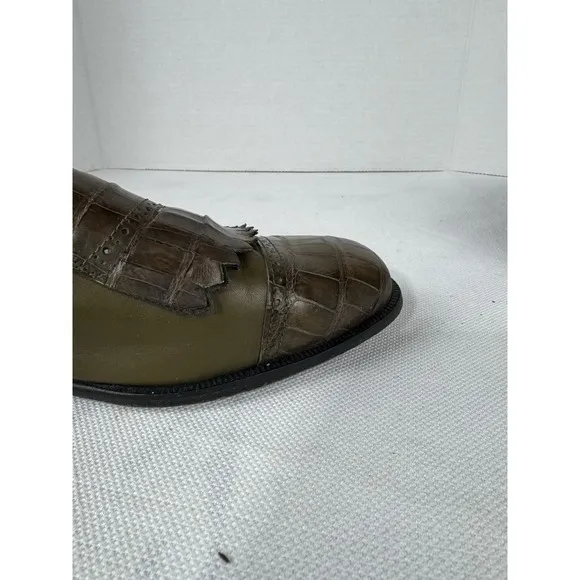 Ennesi Men's Dress shoes Green Alligator skin wingtips 9.5