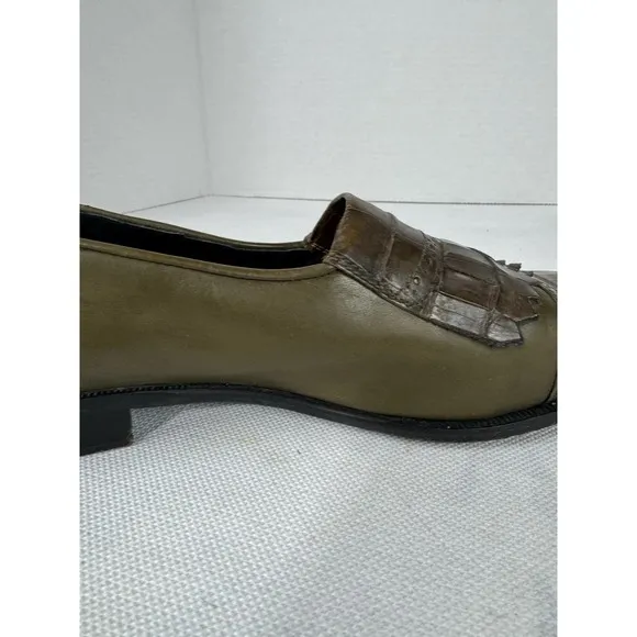 Ennesi Men's Dress shoes Green Alligator skin wingtips 9.5