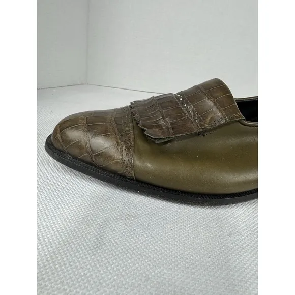 Ennesi Men's Dress shoes Green Alligator skin wingtips 9.5