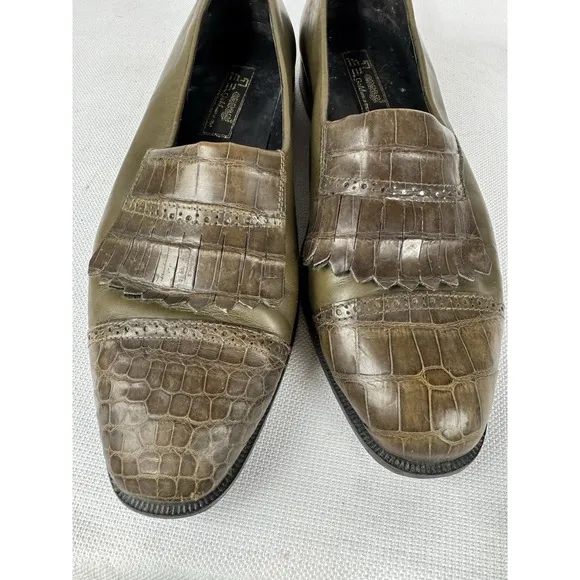 Ennesi Men's Dress shoes Green Alligator skin wingtips 9.5