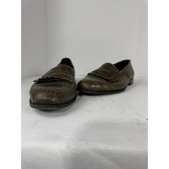 Ennesi Men's Dress shoes Green Alligator skin wingtips 9.5