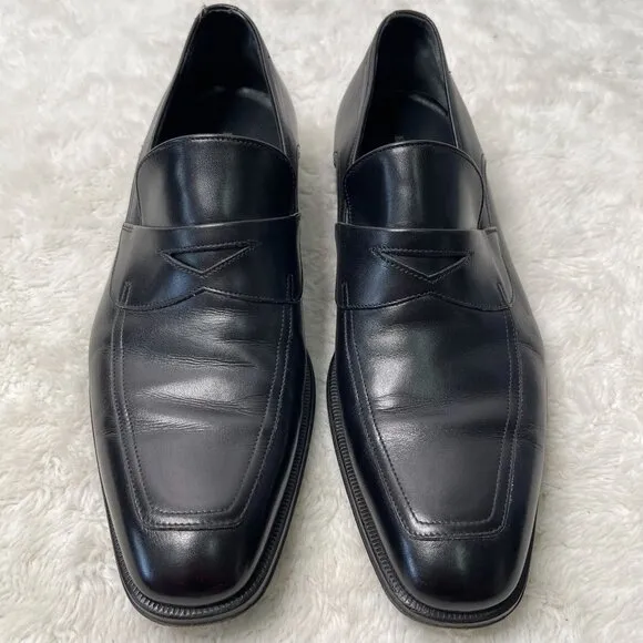 Ermenegildo Zegna Men's Black Leather Penny Loafer Slip On Dress Shoes Size 8.5