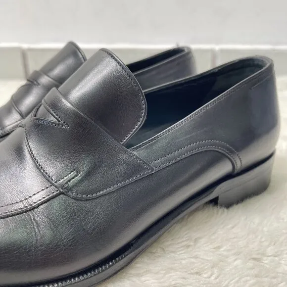 Ermenegildo Zegna Men's Black Leather Penny Loafer Slip On Dress Shoes Size 8.5