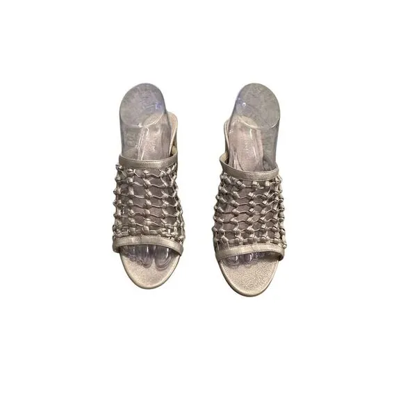 Etienne Aigner Lanai Women's Gray Woven Leather Mules Size 10