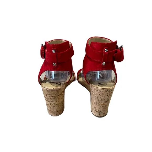 EUC Sam Edelman WILLOW Cork Wedge Sandals Suede Red Prom Formal Wedding US 9 M