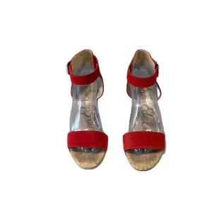 EUC Sam Edelman WILLOW Cork Wedge Sandals Suede Red Prom Formal Wedding US 9 M