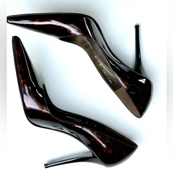 EUC Stuart Weitzman STUART POWER 100 Gloss Tortoise Pumps, size 9