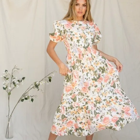 Faithfull the Brand Il Riso Midi linen Dress Teatro Floral NWT