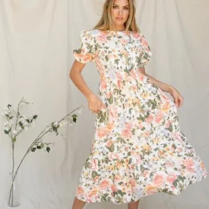 Faithfull the Brand Il Riso Midi linen Dress Teatro Floral NWT