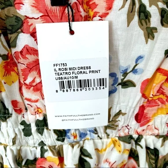 Faithfull the Brand Il Riso Midi linen Dress Teatro Floral NWT