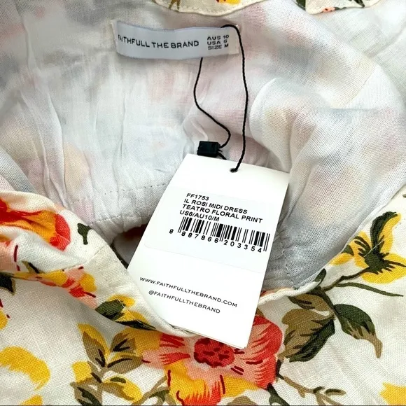 Faithfull the Brand Il Riso Midi linen Dress Teatro Floral NWT