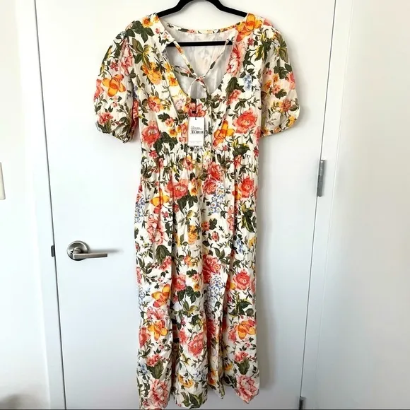 Faithfull the Brand Il Riso Midi linen Dress Teatro Floral NWT