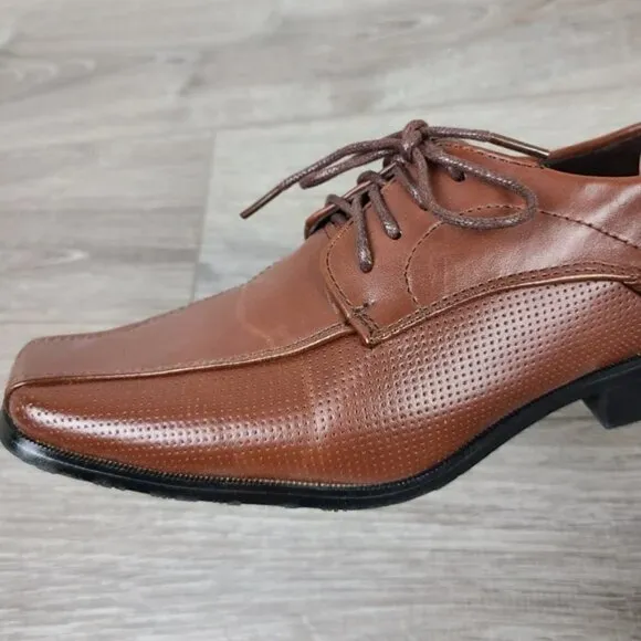 Fancy Kids Boys European Collection Brown Vegan Leather Dress Shoes Size 13 Y