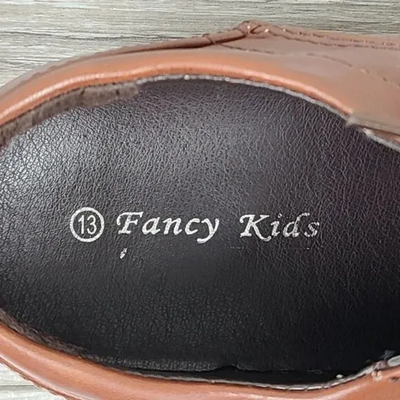 Fancy Kids Boys European Collection Brown Vegan Leather Dress Shoes Size 13 Y