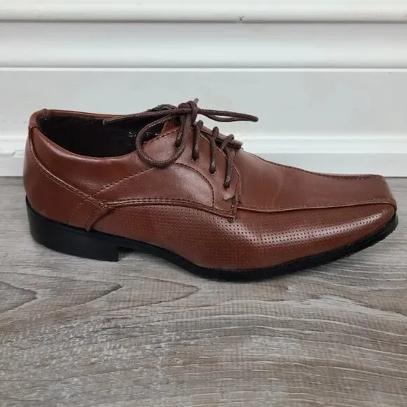 Fancy Kids Boys European Collection Brown Vegan Leather Dress Shoes Size 13 Y