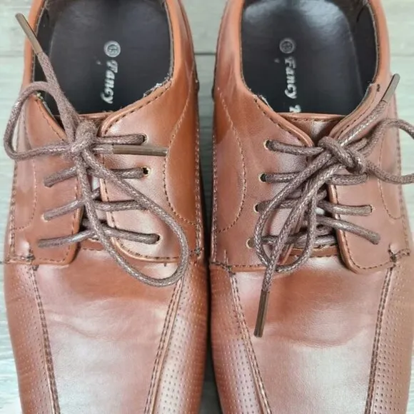 Fancy Kids Boys European Collection Brown Vegan Leather Dress Shoes Size 13 Y