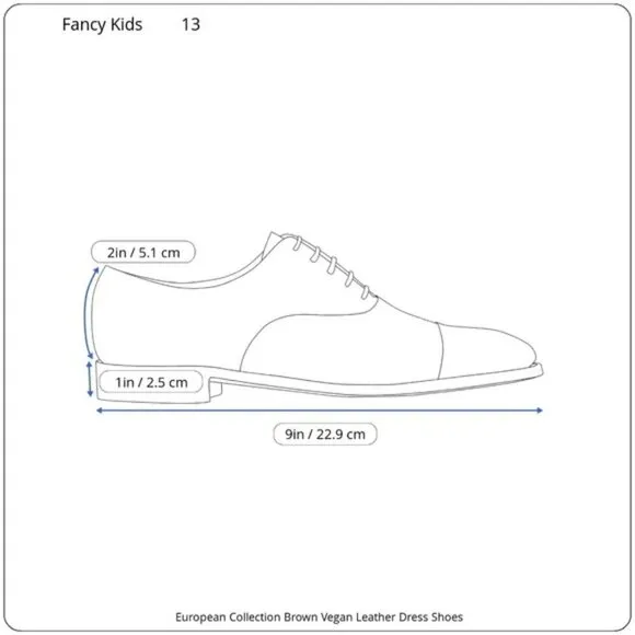 Fancy Kids Boys European Collection Brown Vegan Leather Dress Shoes Size 13 Y