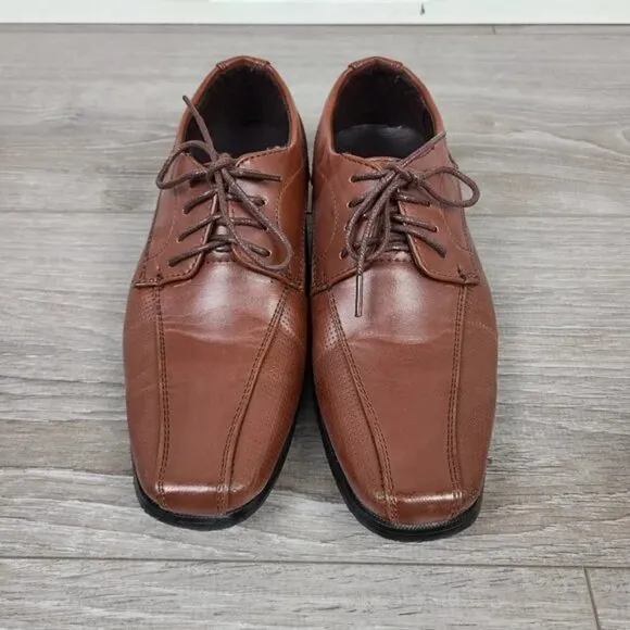 Fancy Kids Boys European Collection Brown Vegan Leather Dress Shoes Size 13 Y