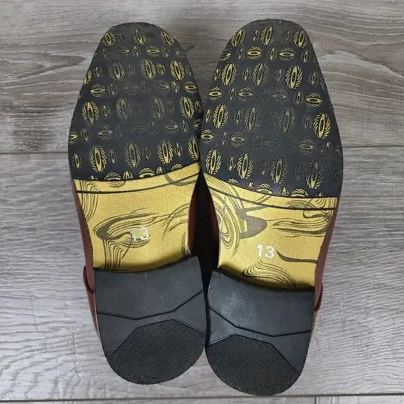 Fancy Kids Boys European Collection Brown Vegan Leather Dress Shoes Size 13 Y