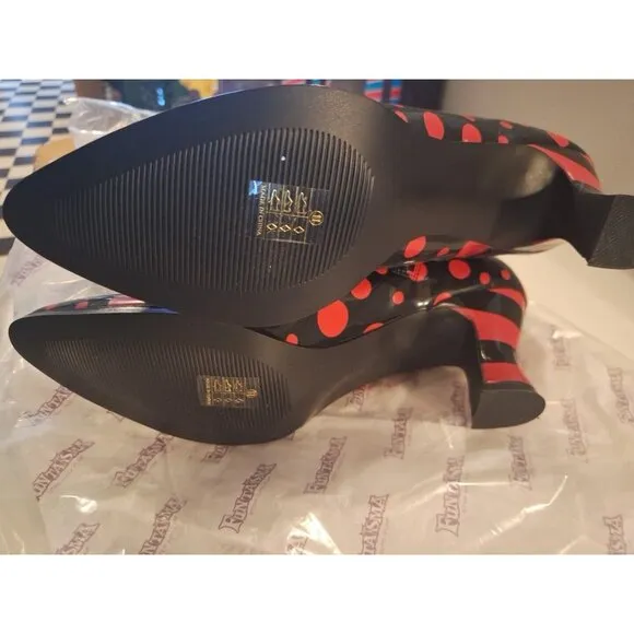 Fantasma 2&quot;   Heel Boots Black Red Dots With Lace Adult Women Shoes Size 11