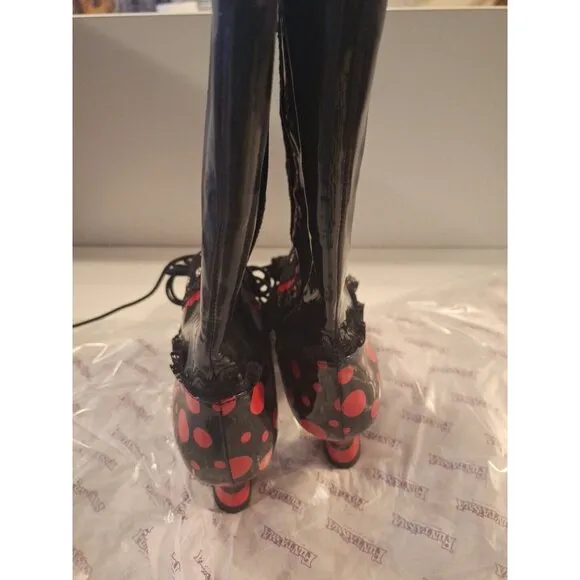 Fantasma 2&quot;   Heel Boots Black Red Dots With Lace Adult Women Shoes Size 11