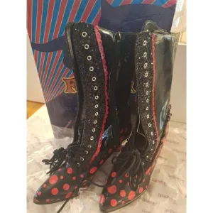 Fantasma 2&quot;   Heel Boots Black Red Dots With Lace Adult Women Shoes Size 11