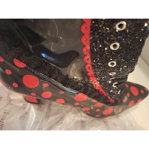 Fantasma 2&quot;   Heel Boots Black Red Dots With Lace Adult Women Shoes Size 11