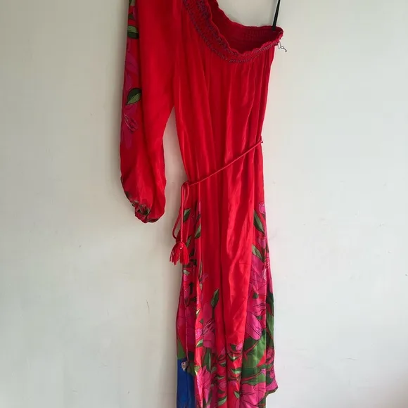FARM RIO Summer Foliage Scarf Red Maxi Dress Size Small