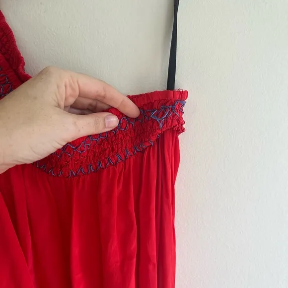 FARM RIO Summer Foliage Scarf Red Maxi Dress Size Small