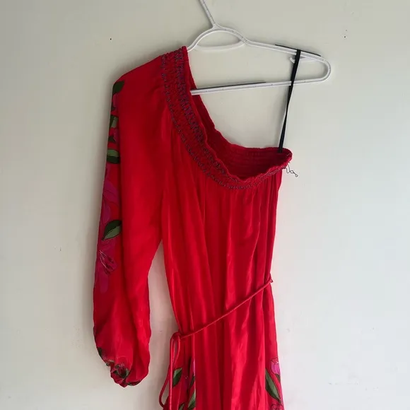 FARM RIO Summer Foliage Scarf Red Maxi Dress Size Small