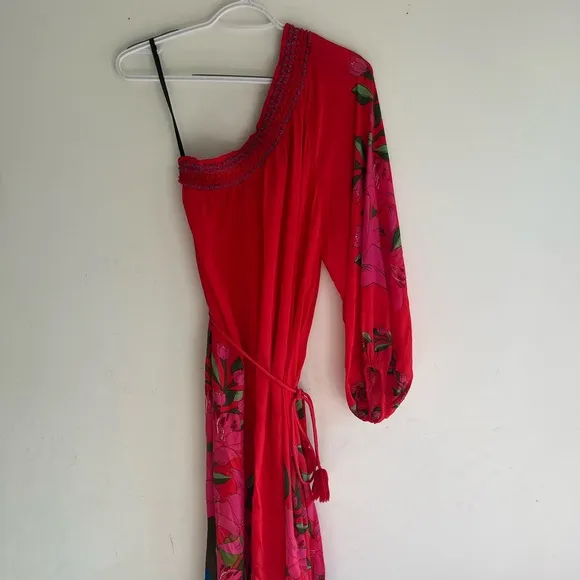 FARM RIO Summer Foliage Scarf Red Maxi Dress Size Small