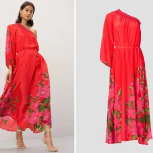 FARM RIO Summer Foliage Scarf Red Maxi Dress Size Small