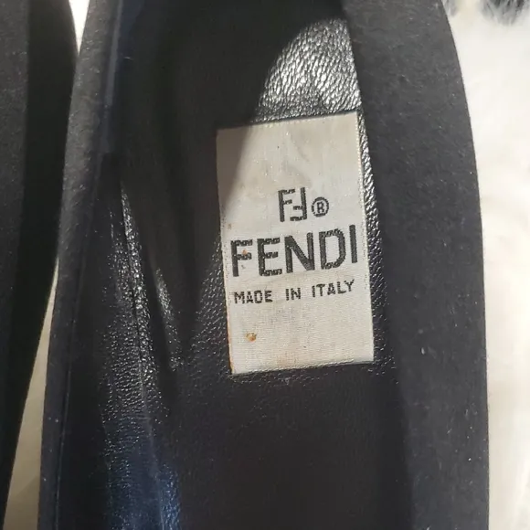 Fendi Black Satin Feel Kitten Heel  with Pointed Toe Size 7.5