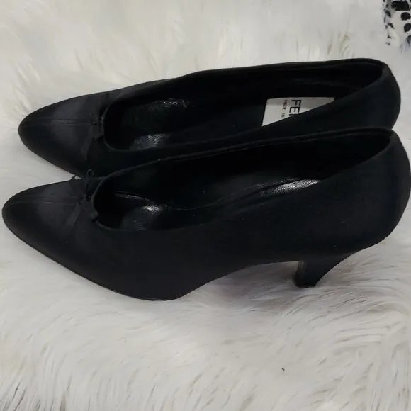 Fendi Black Satin Feel Kitten Heel  with Pointed Toe Size 7.5