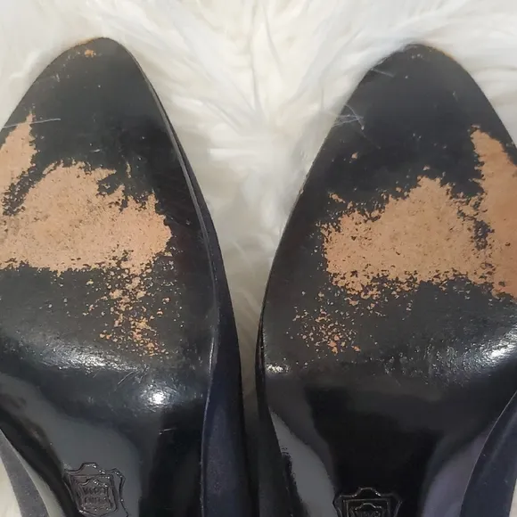 Fendi Black Satin Feel Kitten Heel  with Pointed Toe Size 7.5