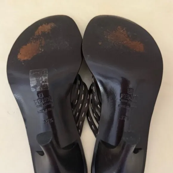 Fendi Fendi Dark Brown Leather Strappy Slide Sandals