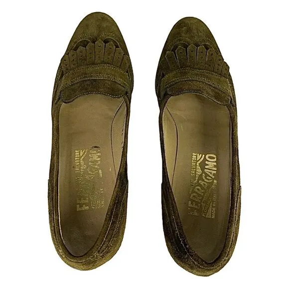 Ferragamo Salvatore Leather Brown Loafers 7 3A Vintage Suede Women’s Fabulous!