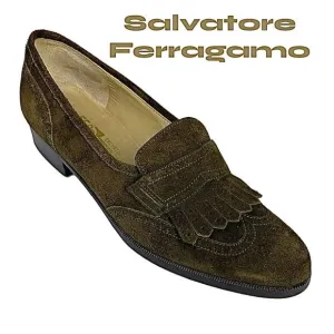 Ferragamo Salvatore Leather Brown Loafers 7 3A Vintage Suede Women’s Fabulous!