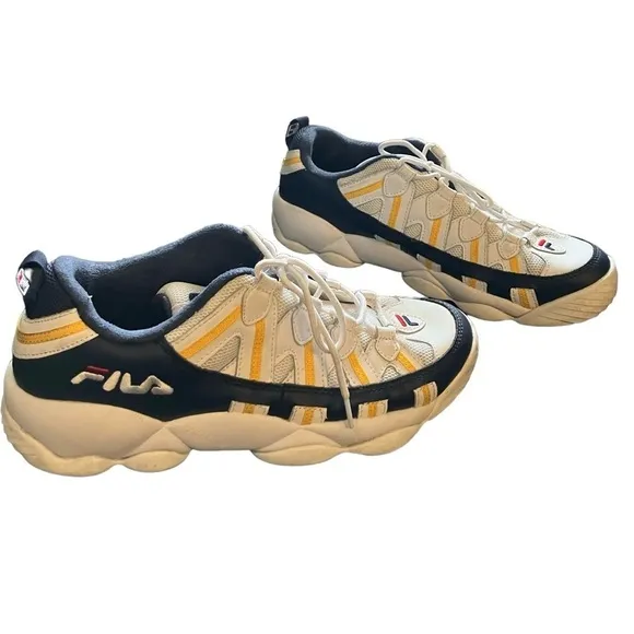 Fila Stackhouse Spaghetti Leather White Blue Yellow Sneakers Shoes 1BM00526-138