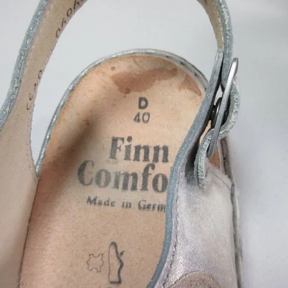 Finn Comfort womens silver Gomera metallic strappy slingback sandals 9.5 40 D